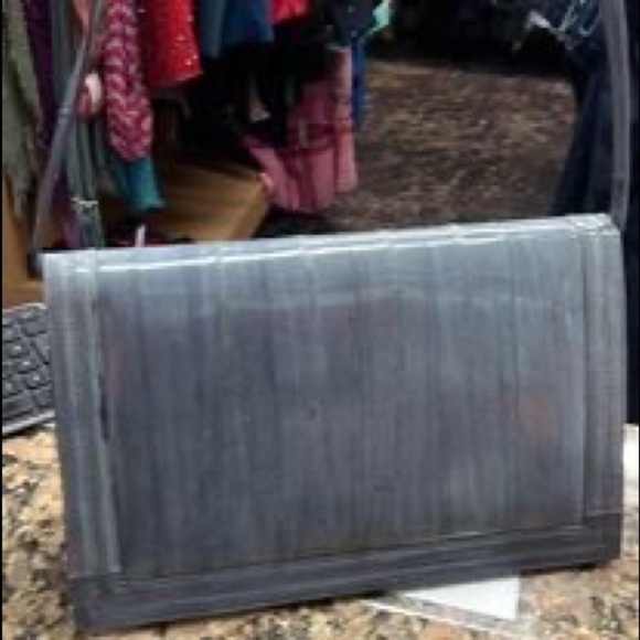 Vintage Genuine Eel Skin Leather Clutch Purse Gray 12x8x4 Removable Strap - Picture 1 of 7